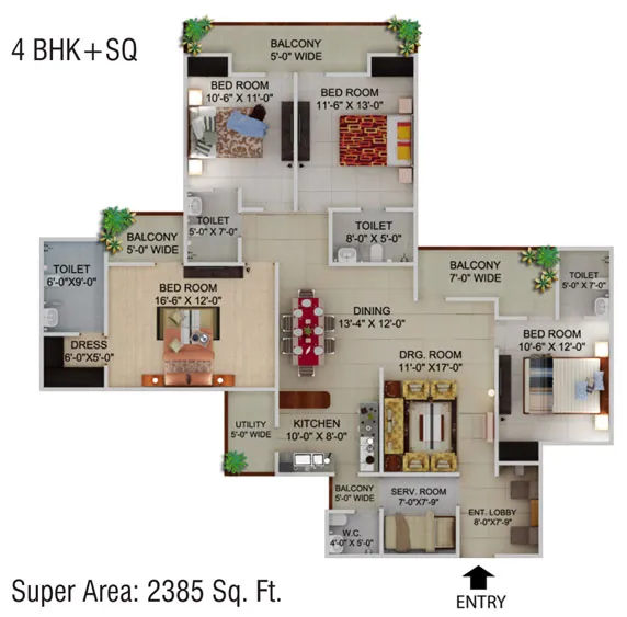 Supertech Capetown 4 BHK Floor Plan - 2385 SqFt